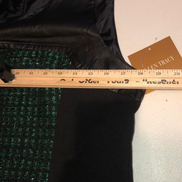 Ellen Tracy  size 10 green metallic thread black faux leather trim back - Picture 13 of 14